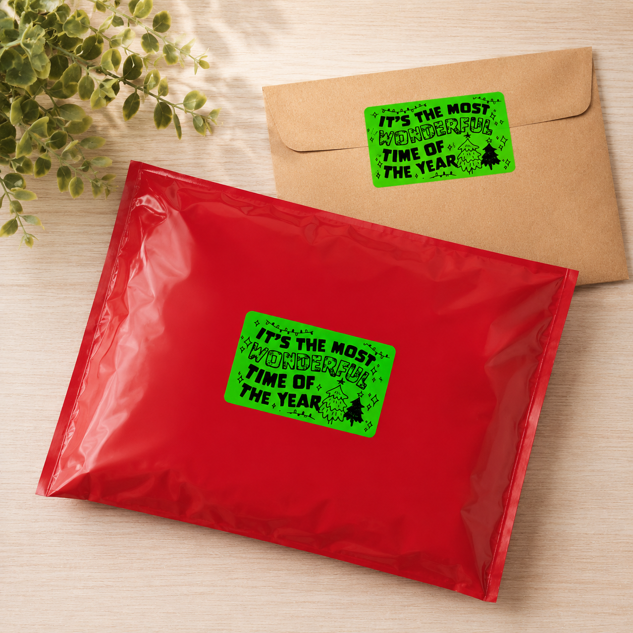 It's the Most Wonderful Time of the Year Sticker Roll | Neon Green Christmas Design