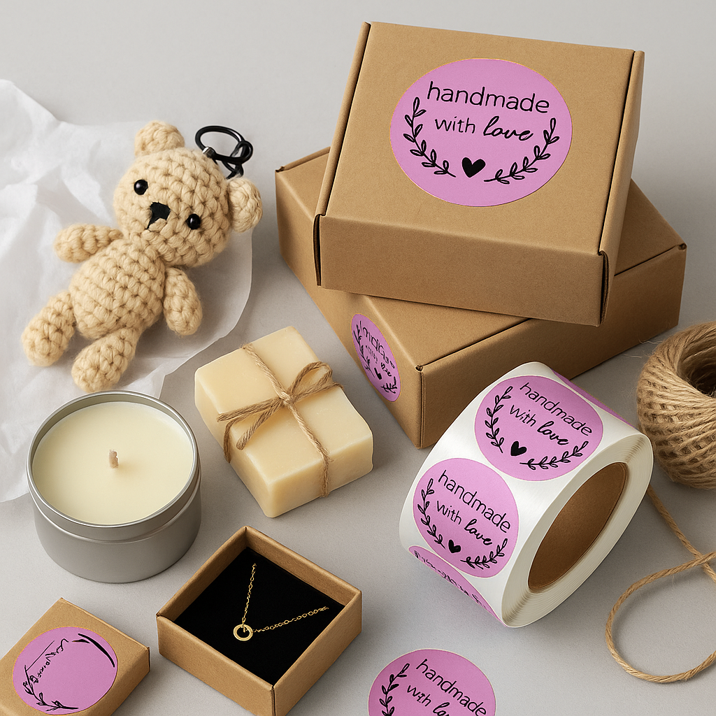 Handmade with Love sticker roll on candle jars lifestyle