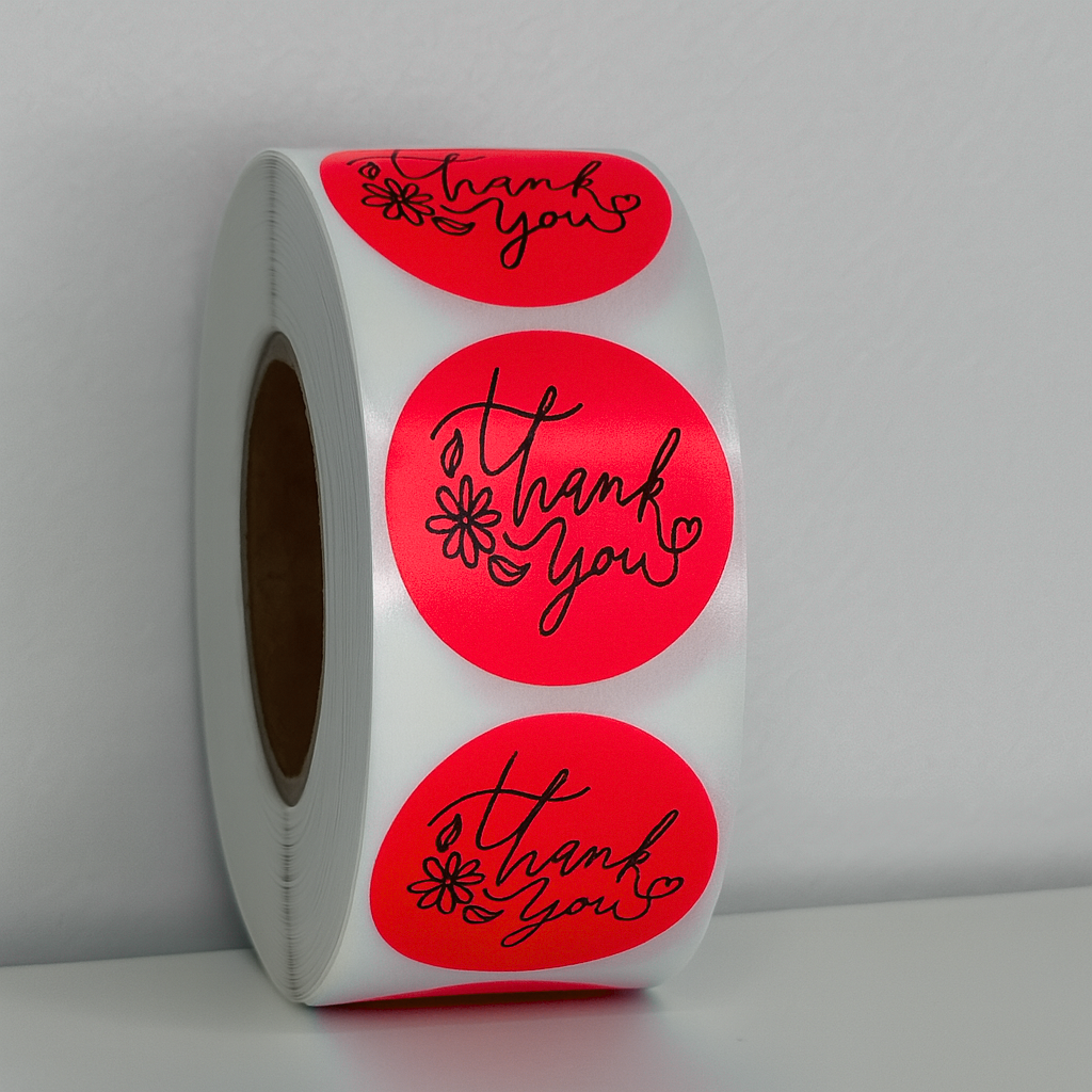 Thank You Floral Round Sticker Roll 1.1 Inch | 500 Yellow Labels