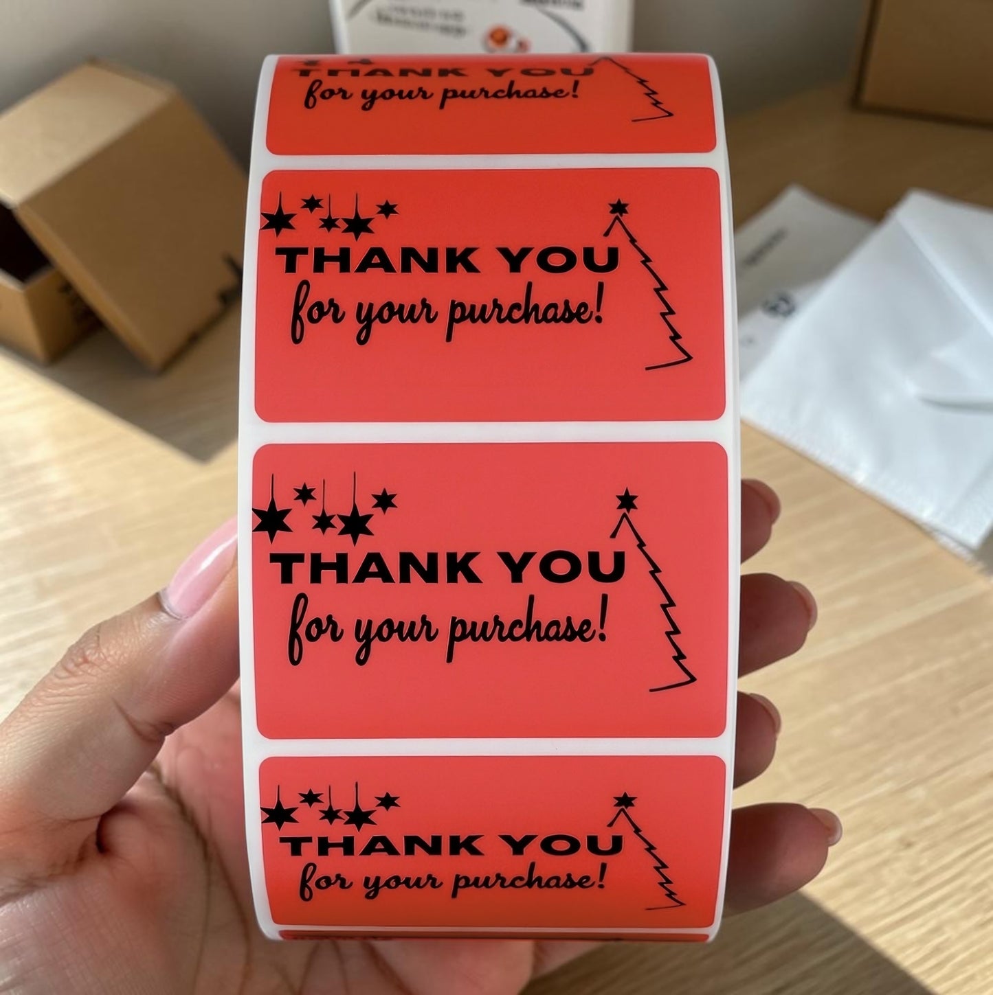 Thank You for Your Purchase Sticker Roll | Christmas Red Design for Online Sellers