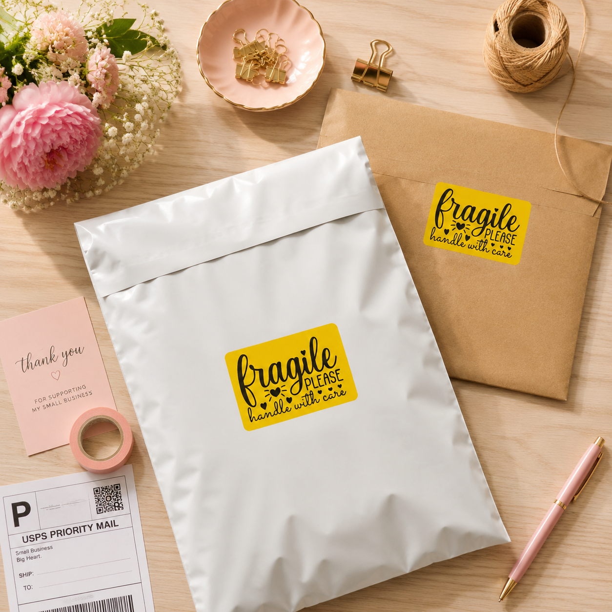 "Fragile Please Handle With Care" Sticker Roll – Yellow