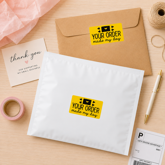 Your Order Made My Day Sticker Roll | Yellow Design for Online Sellers