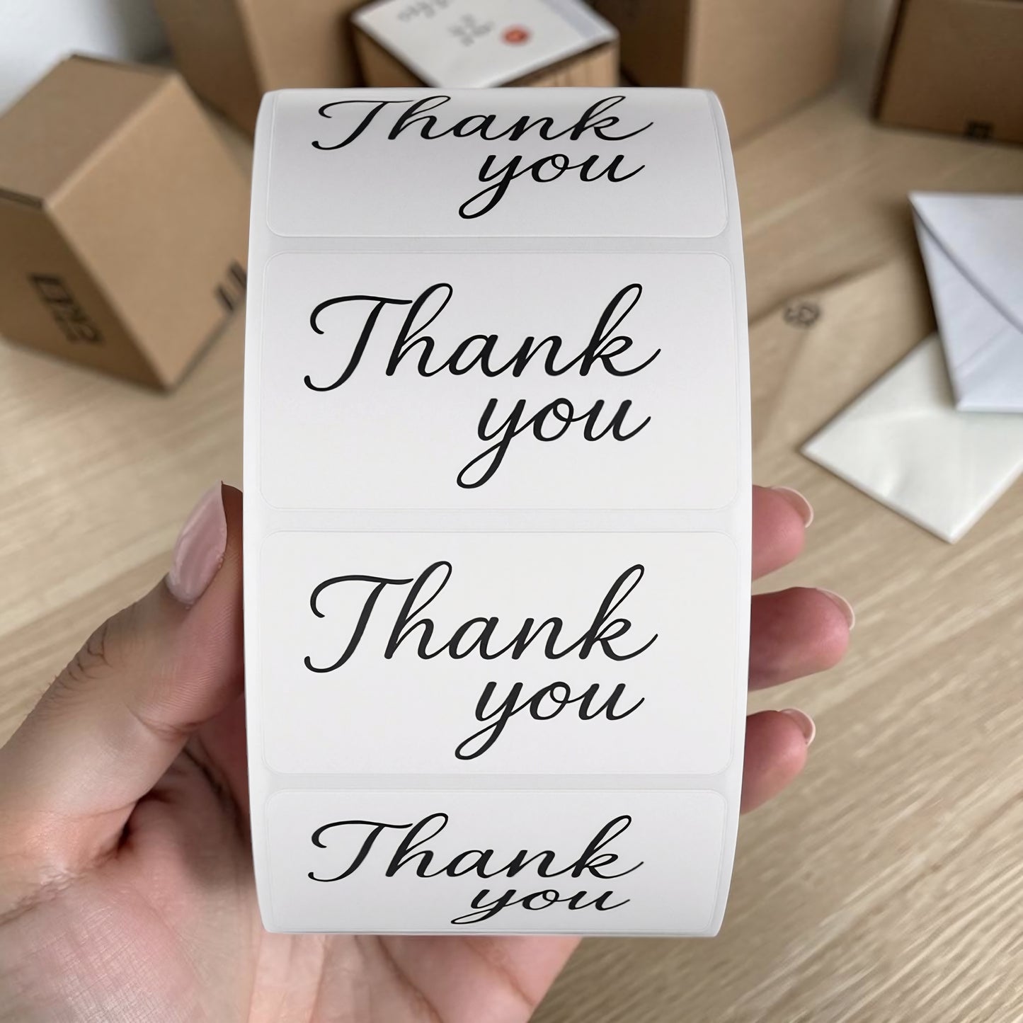 Thank You Sticker Roll | White Minimalist Script Design for Online Sellers
