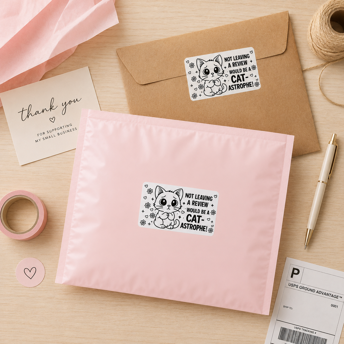 Not Leaving a Review Would Be a Cat-astrophe sticker roll on white background