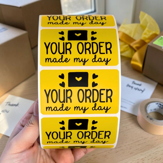 Your Order Made My Day Sticker Roll | Yellow Design for Online Sellers