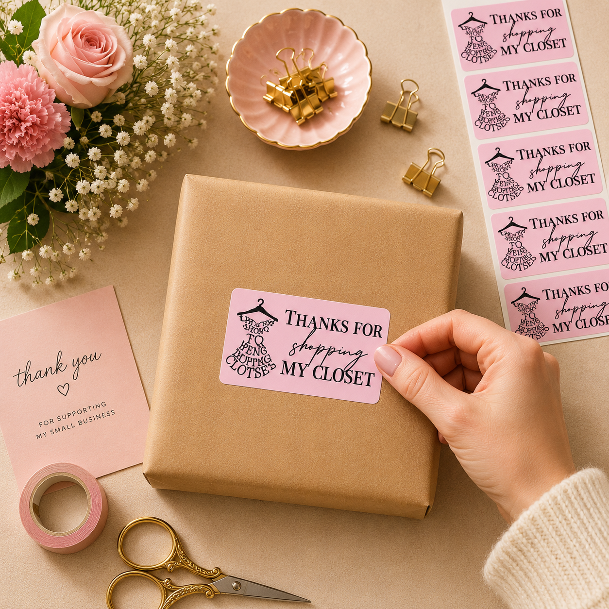 "Thanks for Shopping My Closet" Sticker Roll – Seller Packaging for Clothing Resellers