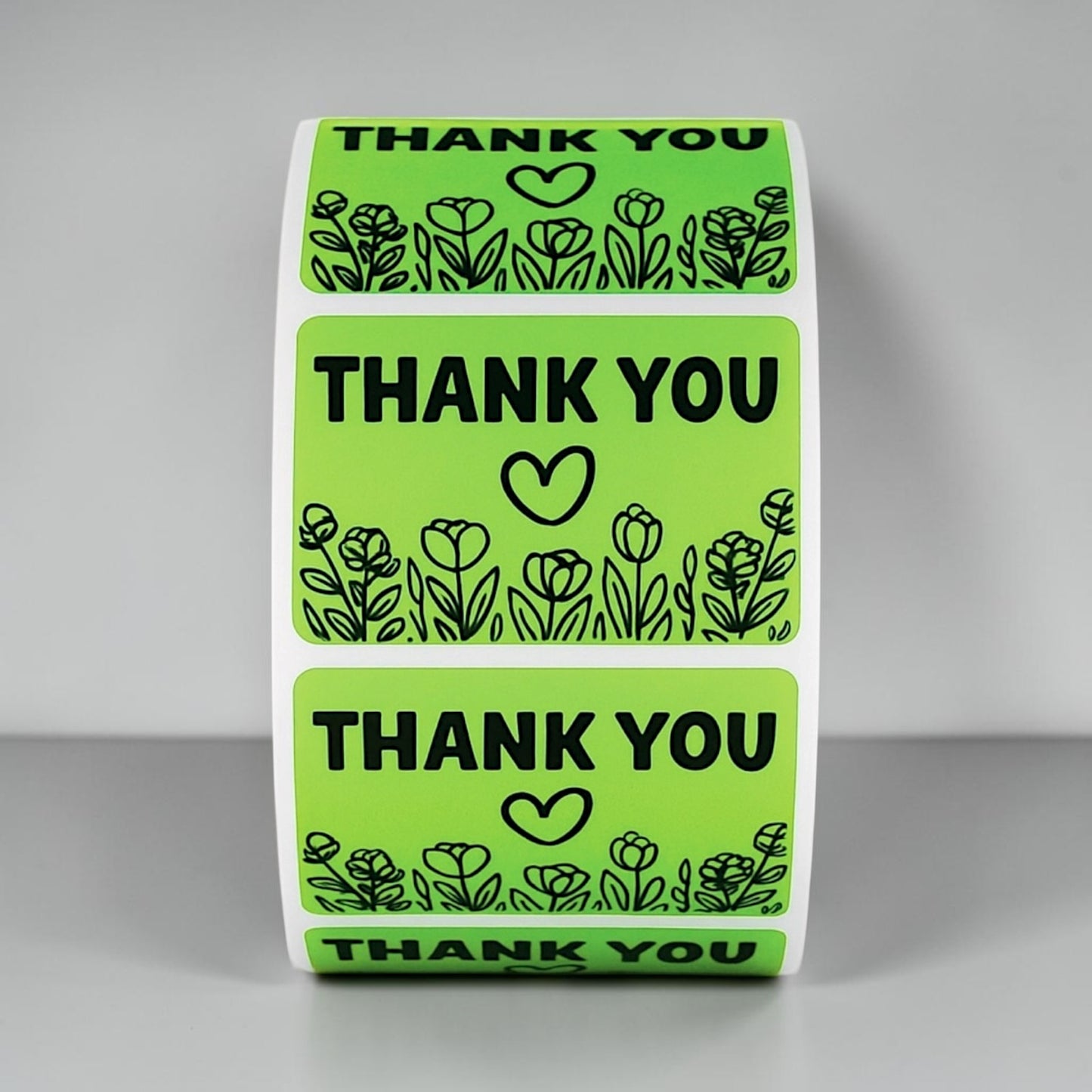 Thank You Sticker Roll | Green Floral Heart Design for Online Sellers