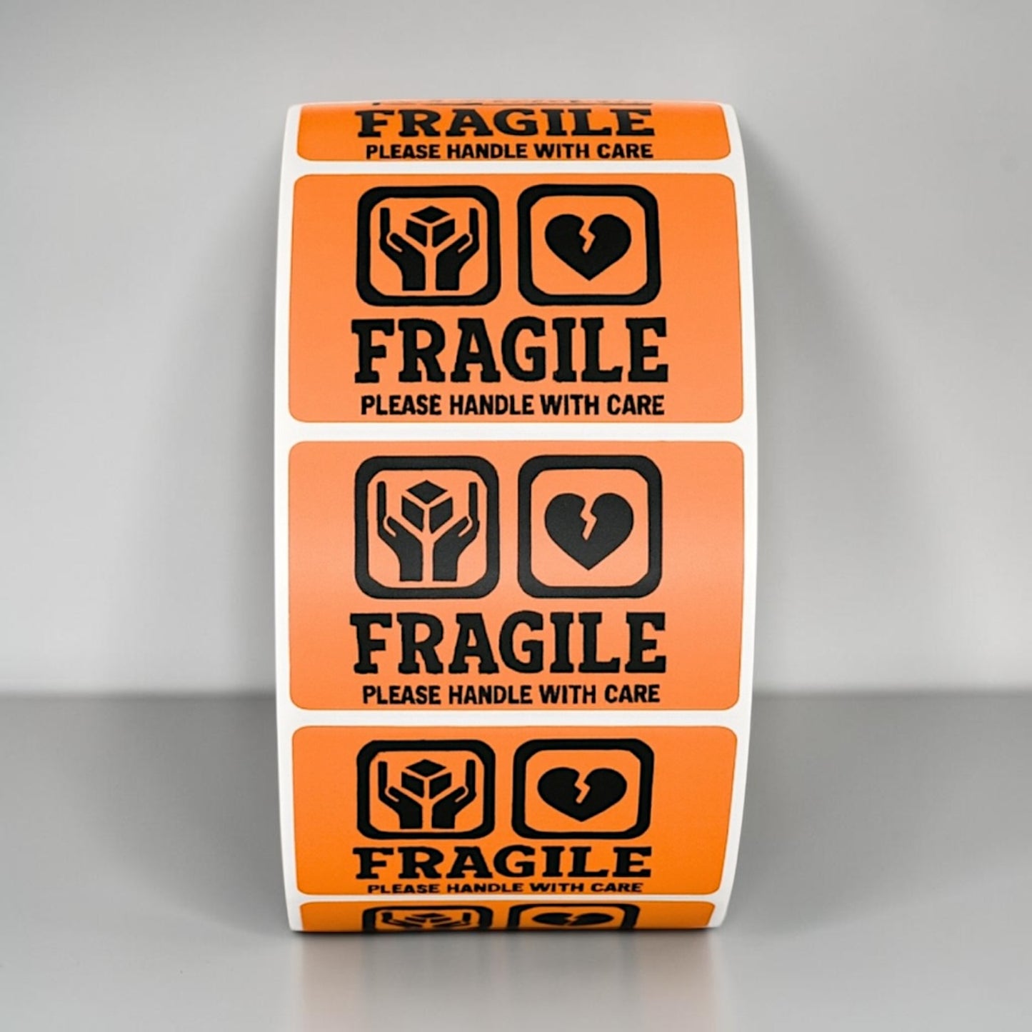 "Fragile Please Handle With Care" Sticker Roll – Orange with Icons
