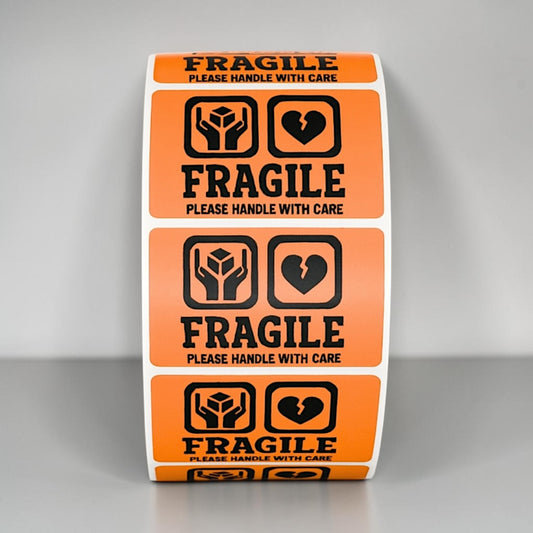 "Fragile Please Handle With Care" Sticker Roll – Orange with Icons