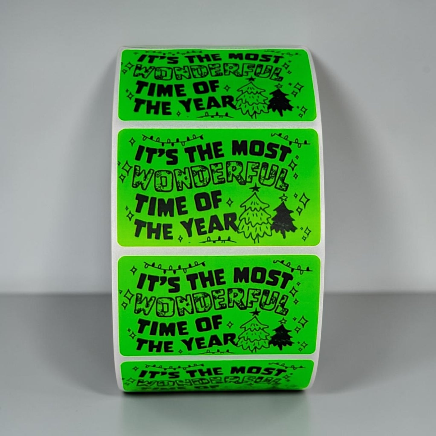 It's the Most Wonderful Time of the Year Sticker Roll | Neon Green Christmas Design