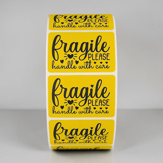 "Fragile Please Handle With Care" Sticker Roll – Yellow