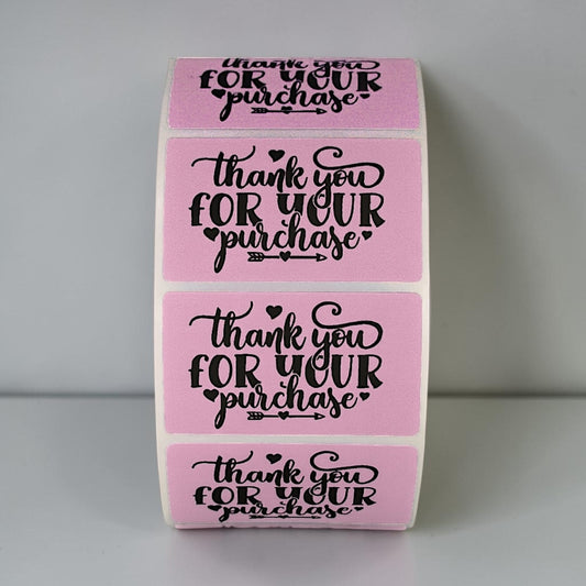 Thank You for Your Purchase Sticker Roll | Pink Cursive Script Design for Online Sellers