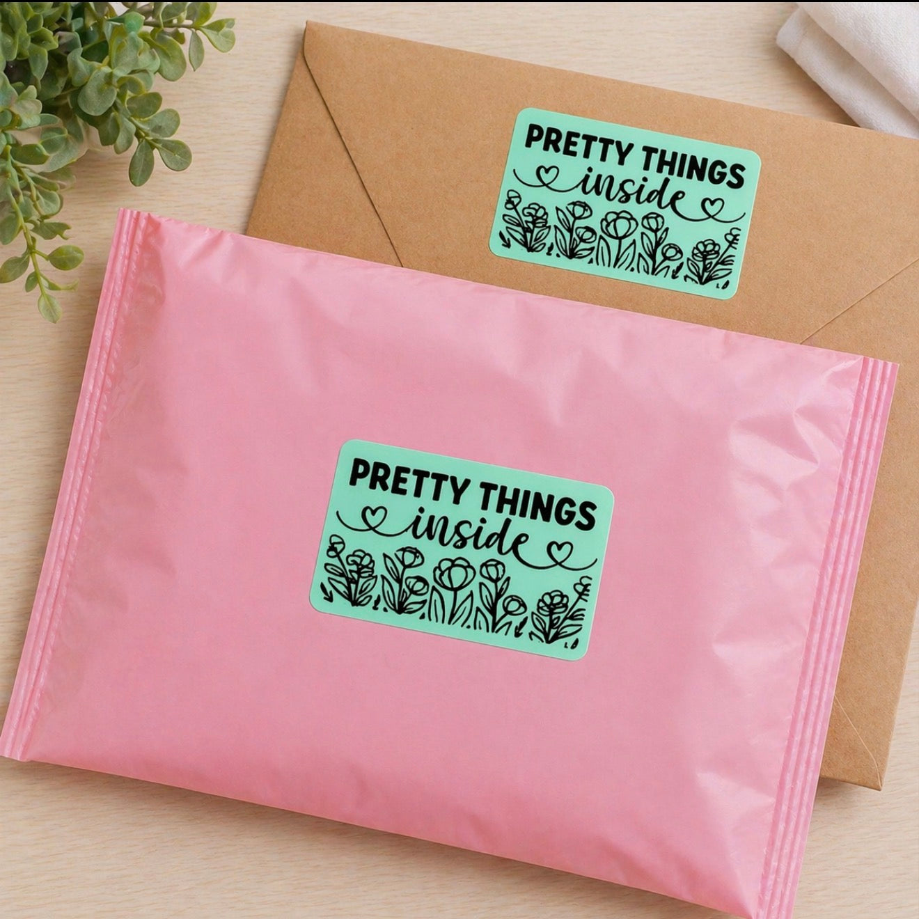 Pretty Things Inside Sticker Roll | Mint Green Floral Design for Online Sellers