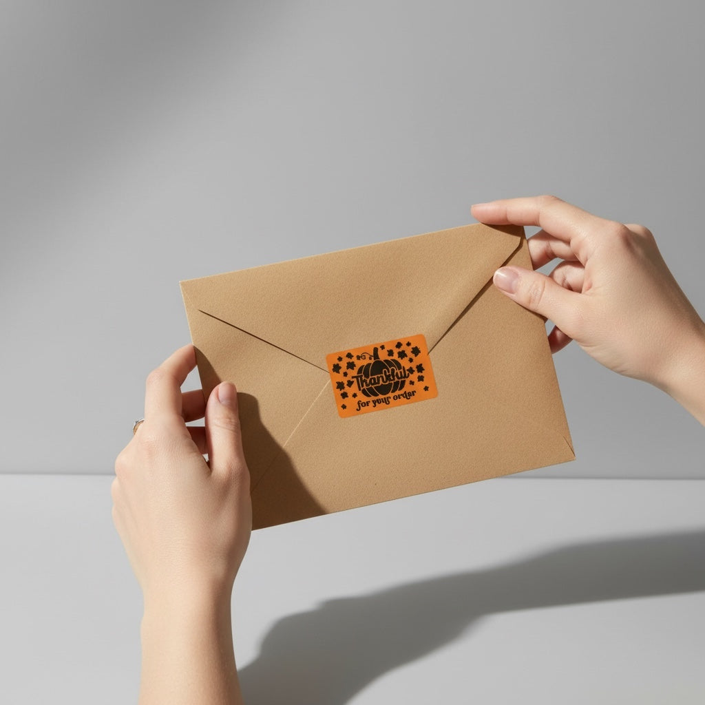 "Thankful for Your Order" Sticker Roll – Fall Pumpkin Design